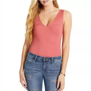 Guess Katrina Womens Lace Trim Sleeveless Bodysuit, Tea Berry